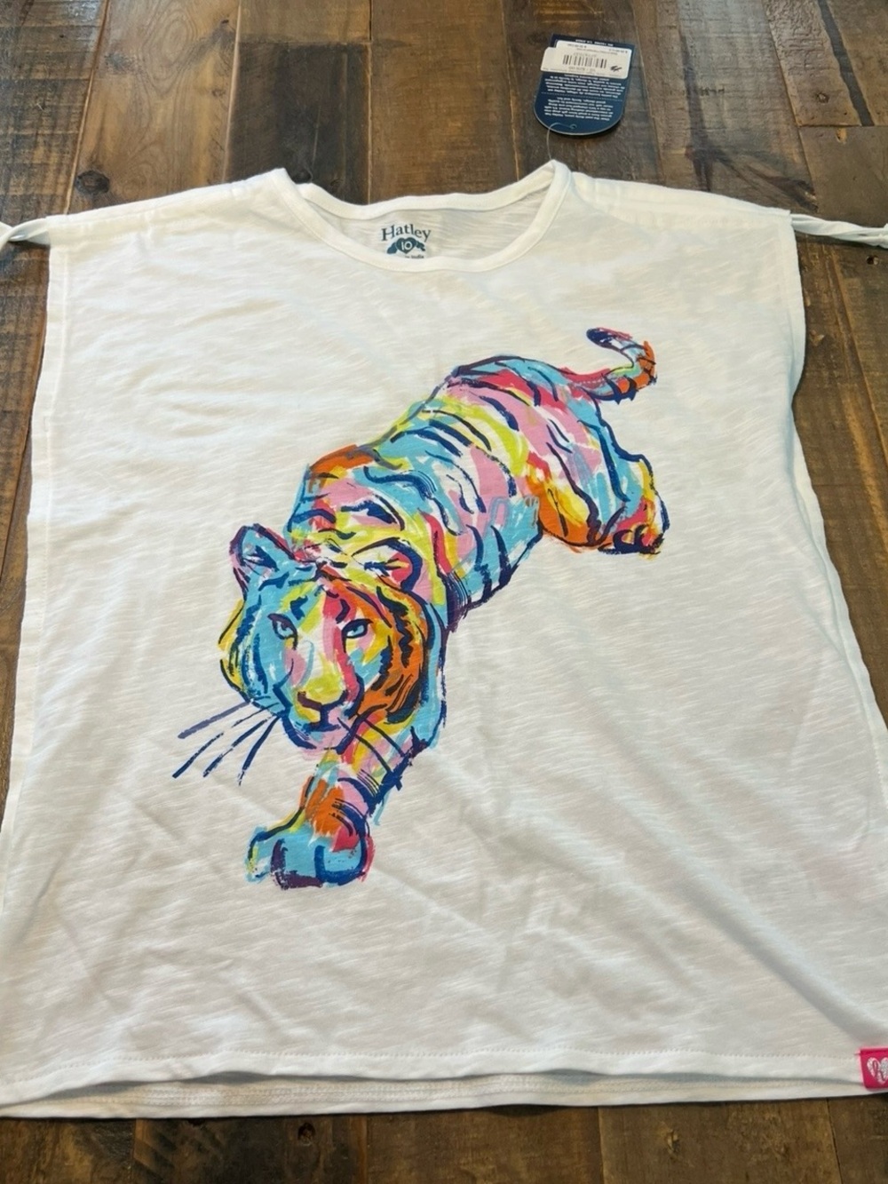Hatley rainbow tiger cinched shoulder shirt girls size 10 new